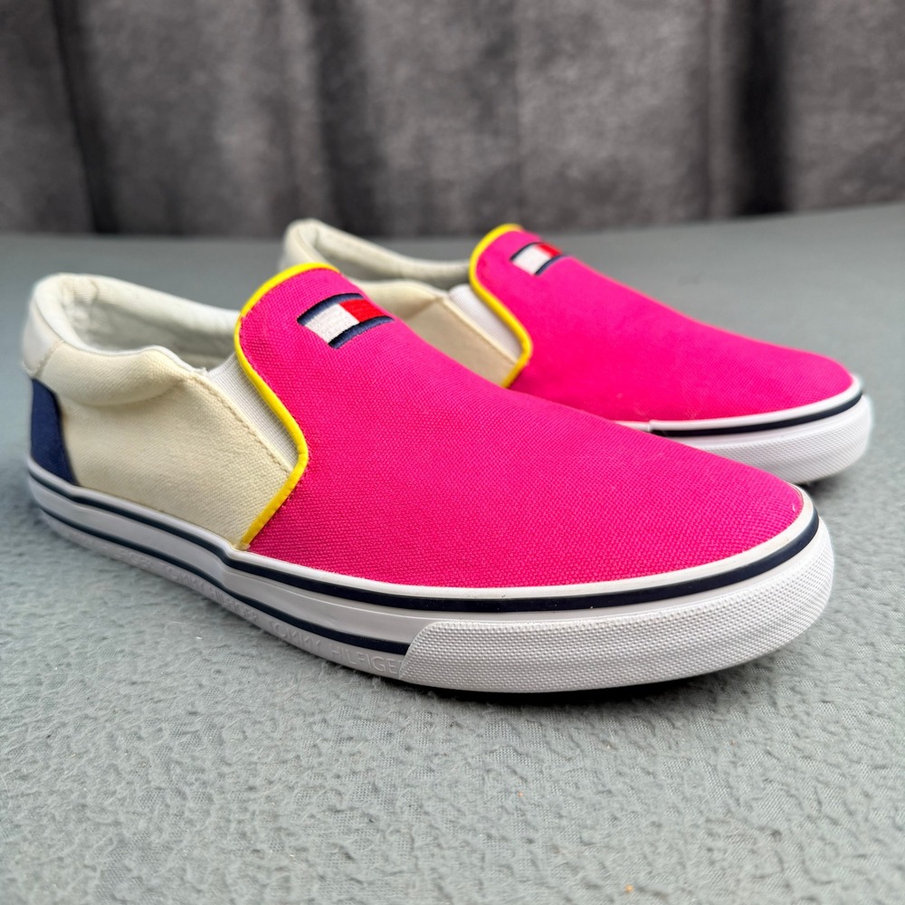 Tommy Hilfiger Womens Colorblock Canvas Slip On Sneakers Pink Cream Navy 9.5M